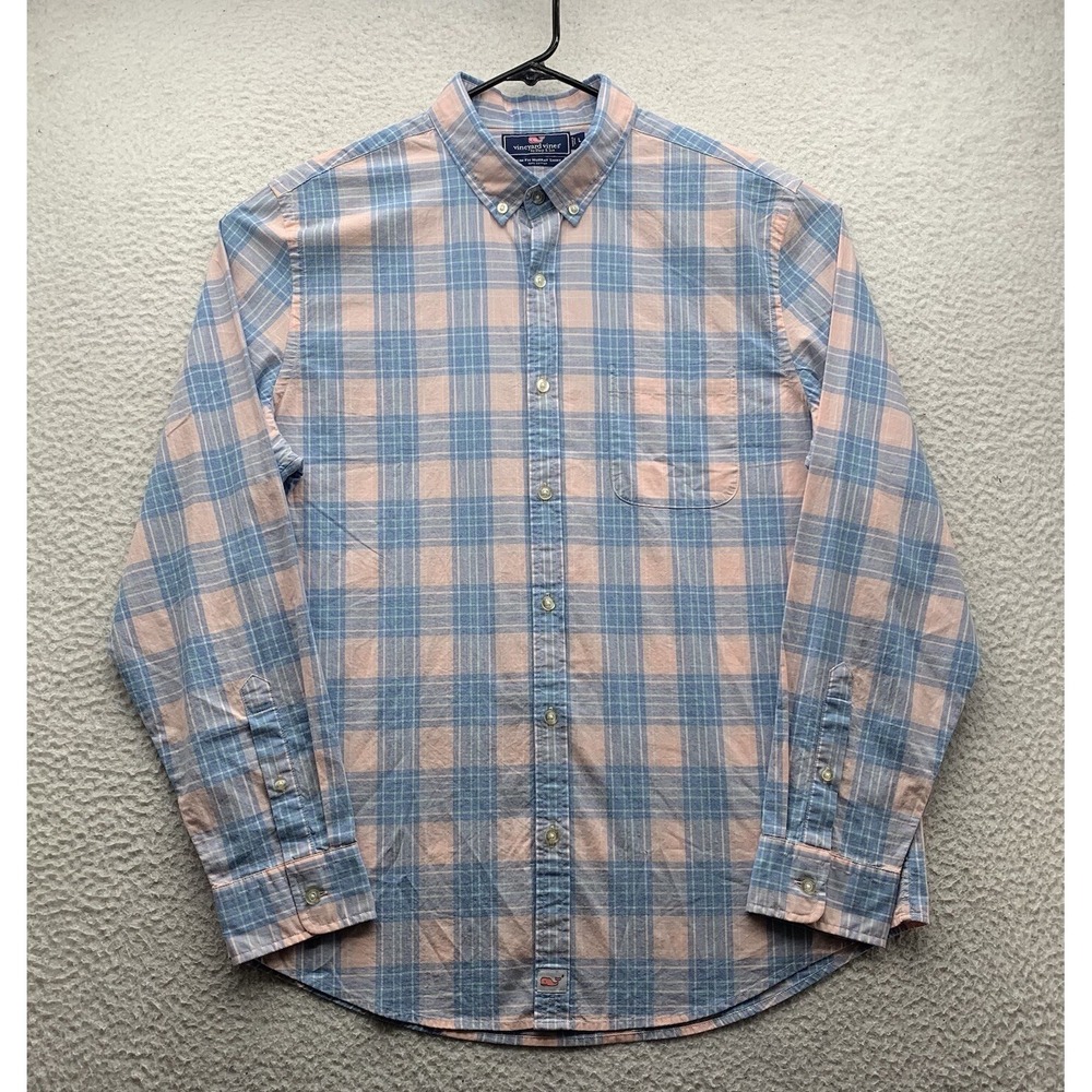 Vineyard Vines Button Up Shirt Mens Large Slim Fit Murray Pink Blue Plaid Preppy
